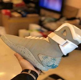NEW Automatic Laces Shoes Air Mag Sneakers Marty Mcfly's air mags Led Man Back To The Future Glow In The Dark Grey Mcflys Sneaker With Box Size 40-47