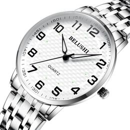 Wristwatches BELUSHI Large Digital Luminous Dial Elderly Couple Wristwatch Waterproof Steel Band Quartz Watch Women Luxury Men's