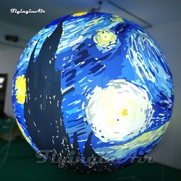 Fantastic Illuminated Hanging Inflatable Balloon Artistic Ball Large Sphere With Van Gogh's Oil Painting of The Starry Sky For Event