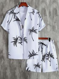 Men's Tracksuits Men Random Palm Tree Print Shirt Drawstring Waist Shorts Without Tee 230424