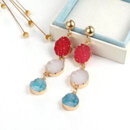 Dangle Earrings 1Pair Bohemia Drusy Round Oval Pendant Earings Quartz Colour Stone Druzy For Women Jewellery Long