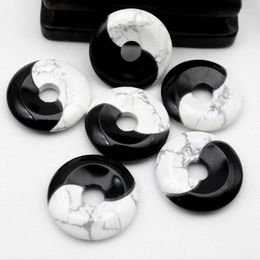 Pendant Necklaces 2PCS Natural Stone Obsidian Howlite Hand-stitched Tai Chi Gossip Necklace Lucky Transport Women Men Simple Fashion