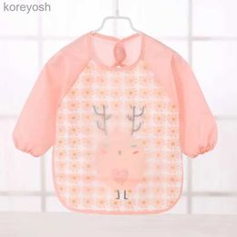 Bibs Burp Cloths 1 PCS Pink Waterproof EVA Long Sleeve Bib Blouse Childrens Eating Apron Free Hand WashingL231125