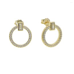 7adq Stud Earrings 13mm Circle Sterling Sier Sparkling Single Row Zircon for Women Brincos Oorbellen Pendientes