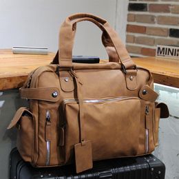Duffel Bags Fashion Fitness Brown Tote Travel Men Leather Shoulder Bag For Male Business Handbag Vintage Man Duffle