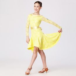 Stage Wear Yellow Lace Kids Latin Dance Dress For Girls Modern Costumes Clothes Dancing Rumba Samba