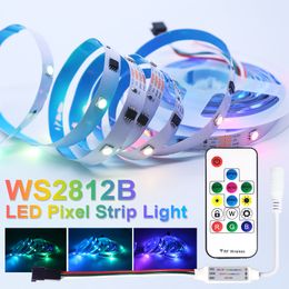 Strips 5m WS2812B LED Strip Light WS2812 Smart Lights DC12V White PCB Waterproof IP30/IP65 Lamp RGB Pixel LightsLED