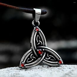 Pendant Necklaces Vintage 316L Stainless Steel Nordic Viking Celtics Knots Necklace With Red Stone Men's Chain Amulet Jewelry Drop