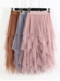 Skirts TIGENA Long Tulle Women Fashion Spring Summer High Waist Pleated Maxi Female Pink White Black School Sun 230424