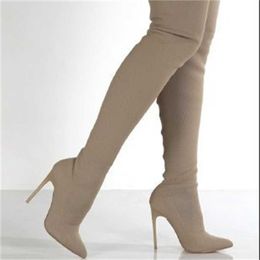 Large Womens Boots Woolen Boots Womens Autumn Winter Slender Heel High Heel Knitted Tube Knee Length Boots 231116