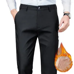 Men's Suits Business Trousers Soft Thickened Plush Pants Wrinkle-free Straight Leg Mid Waist Elastic For Office Men