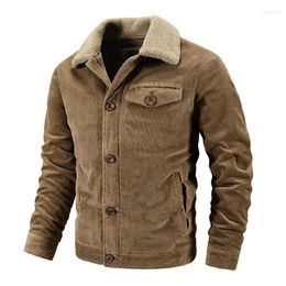 Men's Jackets 2023 Winter Thicken Warm Corduroy Men Plush Collar Casual Solid Outwear Coat Slim Bomber Male Jacket Streetwear