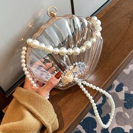 Evening Bag's Handbag Fashion Transparent Candy Color Seashell Box Bag Clutches With Pearl Chain Shoulder bags Ladies Purses 230424