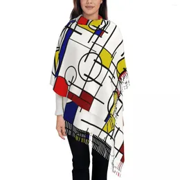 Scarves Women's Scarf With Tassel Mondrian Pattern Abstract Geometric Art Large Winter Fall Shawl Wrap Daily Wear Cashmere