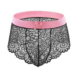 Sexy Underwear Lace See-briefs Trunks Men's Safety Belt Body Panties Sissy Clothing Gay Exposure Bikini Lingerie