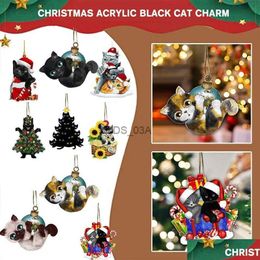 Christmas Decorations 2D Funny Xmas Black Cat Pendant 2023 Party 2024 Year Decoration Ornaments Hanging Q8Q1 Drop Delivery Home Gard Dhhsh