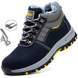 Boots High Quality Winter Men Steel Toe Cap Safety Work Shoes PunctureProof Plush Warm male 231124