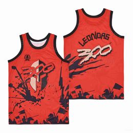 Film 300 King Leonidas of Sparta Jerseys Basketball Movie Retro High School Pullover Breathable College Pure Cotton Sport Shirt HipHop Team Red Stitching Team High