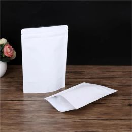 Classic Stand Up White Kraft Paper Bag Aluminium Foil Packaging Pouch Food Tea Snack Smell Proof Resealable Bags