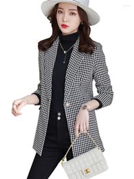 Women's Suits Autumn Winter Ladies Casual Blazer Coat Women Female Khaki Black Plaid Long Sleeve Single Button Slim Jacket