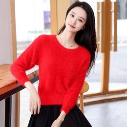 Women's Sweaters Autumn Winter Women Mink Velvet Knitted Tops Female Short Solid Colour Jumpers Ladies O-neck Loose Sweater Y261Women's