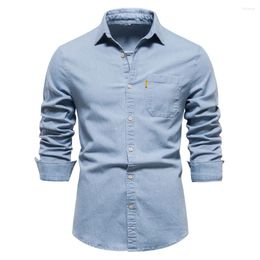 Men's Casual Shirts 2023 Autumn Cotton Denim Shirt Long Sleeve Solid Colour Slim Fit Designer Clothing For Men Cowboy