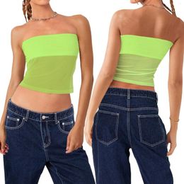 Women's Tanks 2023 Summer Women's Sexy Sleeveless Off Shoulder Sheer Mesh Tube Tops Casual Solid Colour Vest Perspective Bandeaus