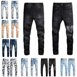 designer mens purple jeans denim embroidery pants fashion holes trouser hip hop distressed zipper trousers skinny stretch jeans black jeans for man