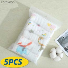 Bibs Burp Cloths 5pcs/lot Muslin 6 layers Cotton Soft Baby Towels Baby Face Towel Handkerchief Bathing Feeding Face Washcloth Wipe Burp ClothL231125