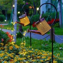 Lawn Lamps Solar Powered Watering Can Sprinkles Fairy Waterproof Shower Art LED Light Lantern Outdoor Lawn Courtyard Garden Decoration Lamp Q231125