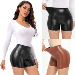 Women's Short Sexy Faux Leather black Stretch Shorts Girl High waist Beach YF049815 230424