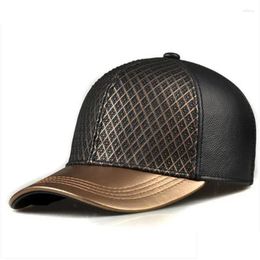 Ball Caps Exclusive 2024 Unisex Hip Hop Genuine Leather Baseball Hats For Man/Woman Golden Grid Net Surface Street Luxury Gorro