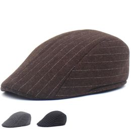 Berets High Quality Retro Adult Men Wool Striped Cabbie Flatcap Hats For Women's Sboy Caps Tweed Cap FlatBerets