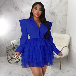 Casual Dresses Women's Temperament Autumn Selling Long Sleeve Lapel Fashion Waist Tulle Stitching Shrug Dress