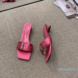 Slippers 2023 Women's Summer Square Head Low-heeled Metal Decoration Outerwear Beach Women Shoes