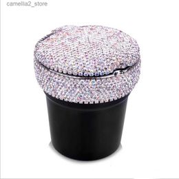 Car Ashtrays Diamond-Studded Car Ashtray With LED Light Luminous Multifunctional Car Ashtray Car Interior Car Accessories Q231125