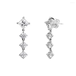 Dangle Earrings CKK Sparkling Round & Square Drop Sterling Silver 925 Original Jewellery For Women Gift Plata