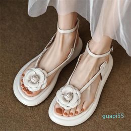 Sandals Summer Shoes Genuine Leather Women Fashion Buckle Platform Casual Ladies Size 34-40 Camellia