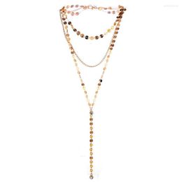 Pendant Necklaces Stainless Steel Sexy Multilayer Sequins Chain Tassel Crystal Necklace For Woman Y Shape Disc Choker