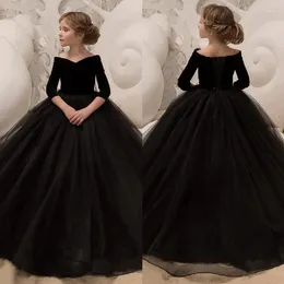 Girl Dresses Graceful Ball Gown Flower Dress V Neck Tulle Velvet Pageant With Half Sleeves Floor Length Child Party