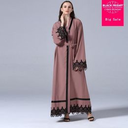 Ethnic Clothing Plus Size Muslim Adult Lace Embroidery Robe Musulmane Turkish Dubai Abaya Arab Worship Service Wj1339 With Blet