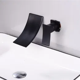 Bathroom Sink Faucets Brass One-piece Wall-in-painted Black Waterfall Basin And Cold Water Faucet Two-hole