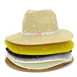 Jazz Hats Female Pearl British Top Hat Summer Panama Straw Hat Sun Shade Beach Wide Brim Caps Outdoor Seaside Holiday Travel Bucket Hat Fashion Accessories BC644