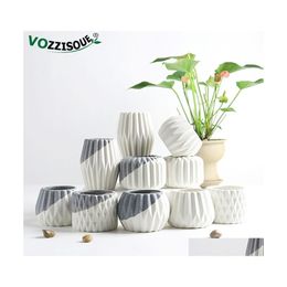 Planters Pots Creative Ceramic Diamond Geometric Flowerpot Simple Succent Plant Container Green Small Bonsai Home Decoration 21040 Dh6Dk