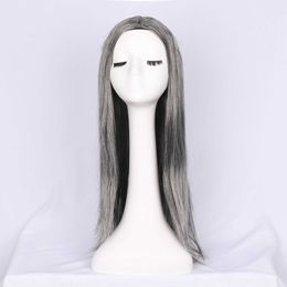 Antique Flower White Long Straight Hair Head Cover Antique Wig Grandma Long Straight Hair Ball Performance Wig