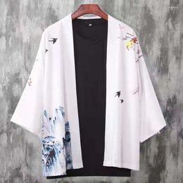 Men's Casual Shirts Summer Seven-point Sleeve Shirt Clothing China Qi Hanfu Costumes Sunscreen Jacket Tide