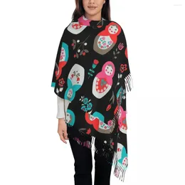 Scarves Matryoshka Pattern Shawl Wrap For Women Winter Long Soft Scarf Russian Doll Neckerchief Tassel