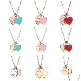 Pendant Necklaces Designer Ism Classic S925 Sterling Sier Plated Rose Gold Heart Shaped Drop Enamel Love Necklace Tie Home Collar Ch Dhtve