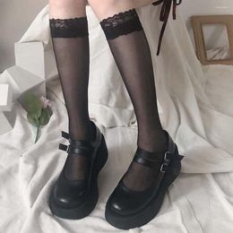 Women Socks 1Pair Sexy Lace High Knee Long Transparent Elastic Stockings Kawaii For Girl