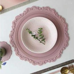 Table Mats Korean Retro Relief Dinner Mat Bowl And Plate Heat Insulation Pot Vase Lamp Silica Gel Lace Banquet Decoration